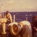 Ron Marlett lowering the Winnebago's small boat.