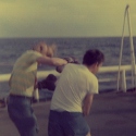 Ron Marlett's friends sparring on the Winnebago's fantail.