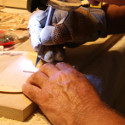 Ron Marlett working on his model of the HMS Victory.