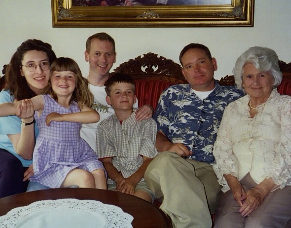 Ron Marlett's niece and her family sitting with Ron's brother and mother.