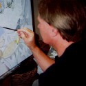Ron Marlett working on his still life painting.