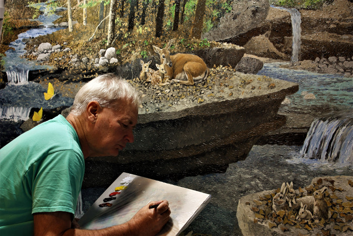 Ron Marlett working on his painting Ohio Spring.